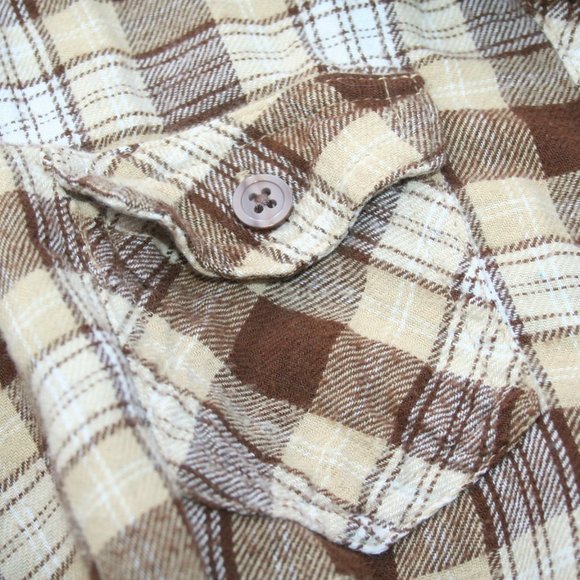 🍁CARAMEL PLAID BUTTON DOWN SHIRT SOFT FLANNEL LADIES JUNIORS XL TOP WAIST TIE - Picture 11 of 13